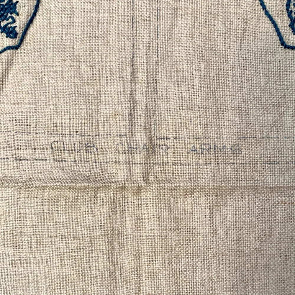 Cross Stitch Club Chair Arm Back Covers Unfinished Fabric Kit Vintage Blue Ecru